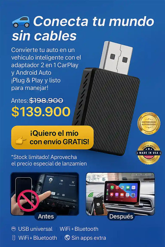 2 en 1 Carplay Mini Box Android Auto adaptador inalámbrico